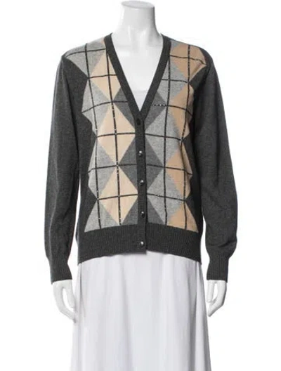 Pre-owned Escada Wool Houndstooth Print Sweater In Gray