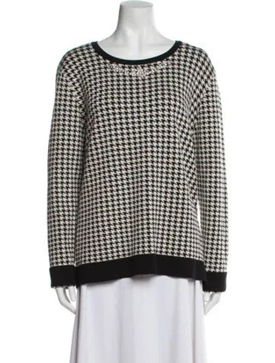 Pre-owned Escada Wool Houndstooth Print Sweater In White