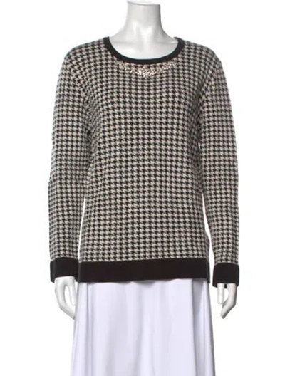 Pre-owned Escada Wool Houndstooth Print Top In White