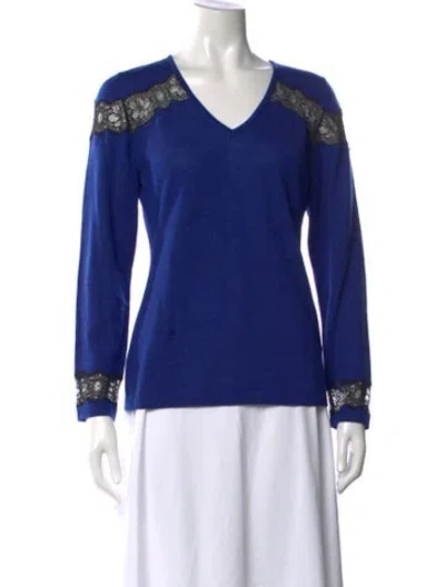 Pre-owned Escada Wool Lace Pattern Sweater In Blue