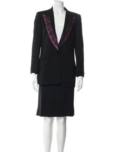 Pre-owned Escada Wool Lace Trim Embellishment Skirt Suit In Black