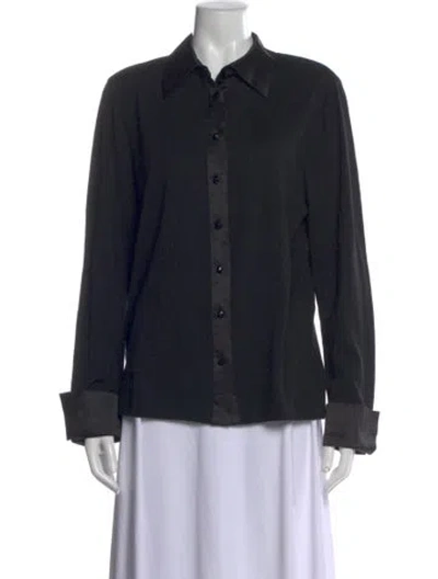 Pre-owned Escada Wool Long Sleeve Button-up Top In Black