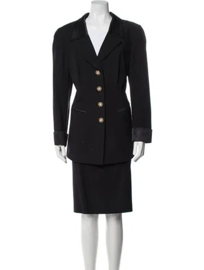 Pre-owned Escada Wool Mesh Accents Skirt Suit In Black