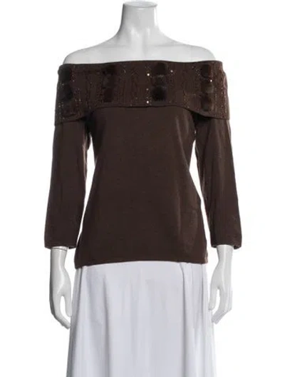Pre-owned Escada Wool Off-the-shoulder Top In Brown