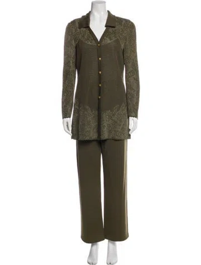 Pre-owned Escada Wool Paisley Print Pant Set In Green