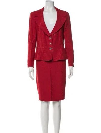 Pre-owned Escada Wool Patterned Skirt Set W/ Tags In Red