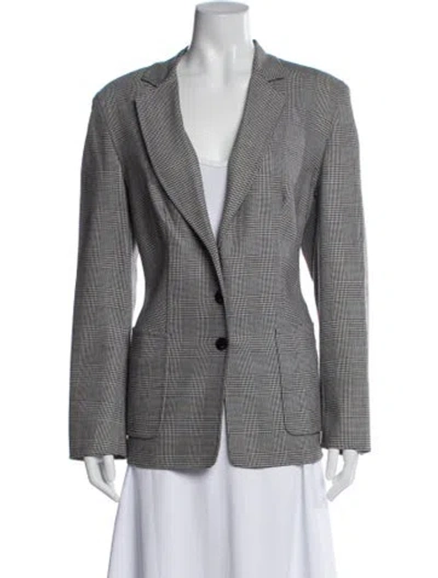 Pre-owned Escada Wool Plaid Print Blazer In Black