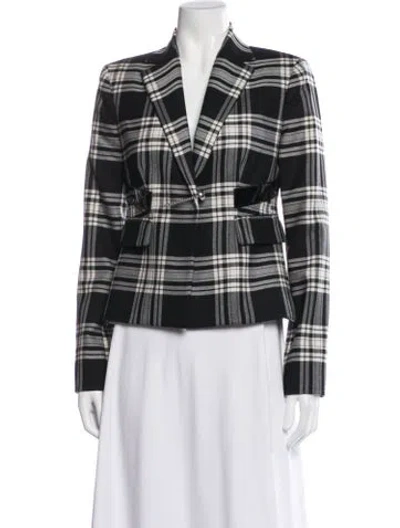 Pre-owned Escada Wool Plaid Print Blazer In Black