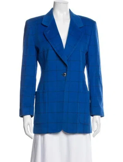 Pre-owned Escada Wool Plaid Print Blazer In Blue
