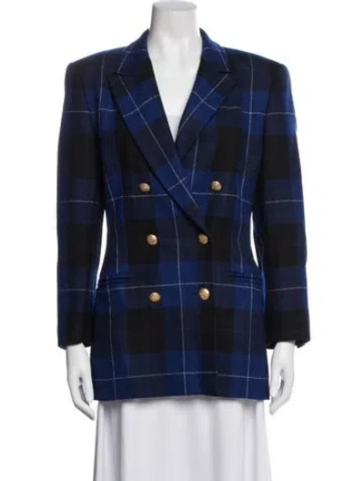 Pre-owned Escada Wool Plaid Print Blazer In Blue