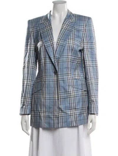 Pre-owned Escada Wool Plaid Print Blazer In Blue