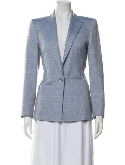 Pre-owned Escada Wool Plaid Print Blazer In Blue