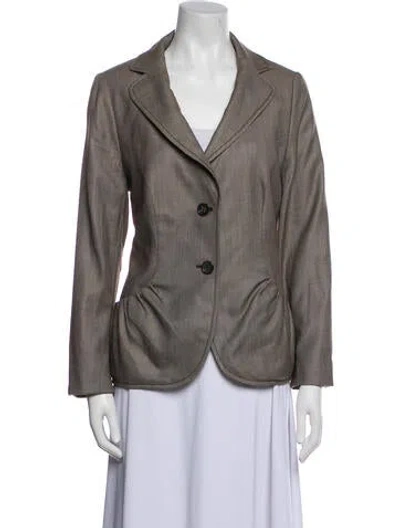 Pre-owned Escada Wool Plaid Print Blazer In Brown