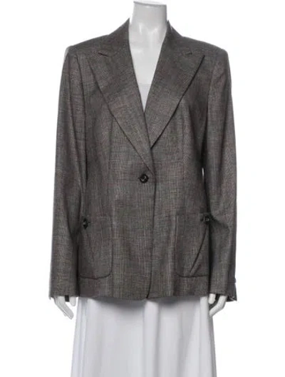 Pre-owned Escada Wool Plaid Print Blazer In Brown