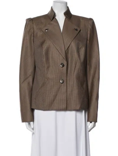 Pre-owned Escada Wool Plaid Print Blazer In Brown