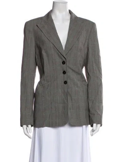 Pre-owned Escada Wool Plaid Print Blazer In Gray