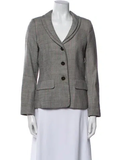 Pre-owned Escada Wool Plaid Print Blazer In Gray