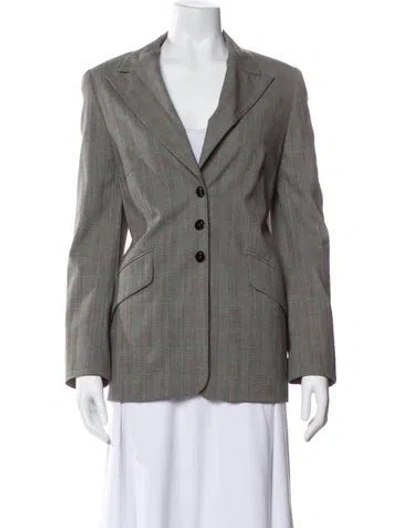 Pre-owned Escada Wool Plaid Print Blazer In Gray