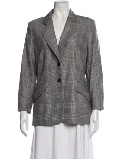 Pre-owned Escada Wool Plaid Print Blazer In Gray