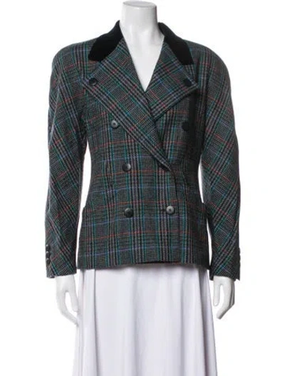 Pre-owned Escada Wool Plaid Print Blazer In Green