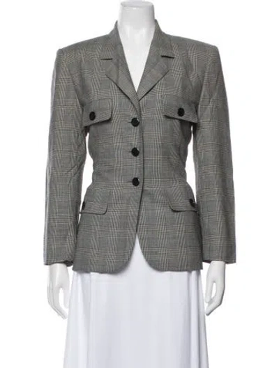Pre-owned Escada Wool Plaid Print Blazer In Grey