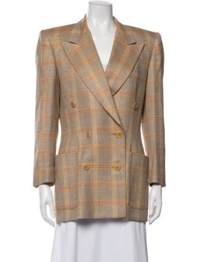 Pre-owned Escada Wool Plaid Print Blazer In Neutrals
