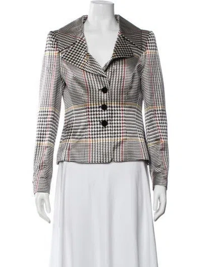 Pre-owned Escada Wool Plaid Print Blazer In White