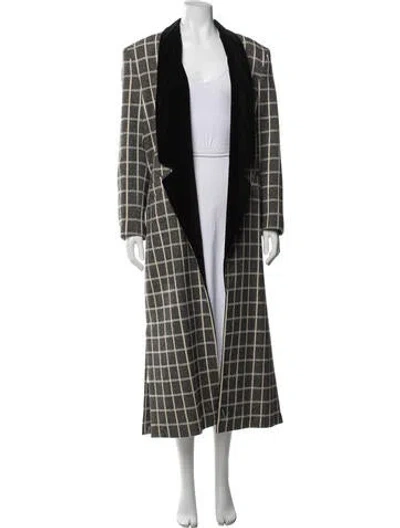 Pre-owned Escada Wool Plaid Print Coat In Black