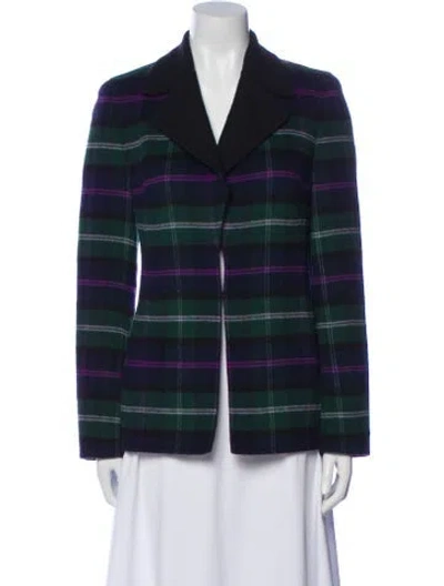 Pre-owned Escada Wool Plaid Print Fur Jacket In Multi