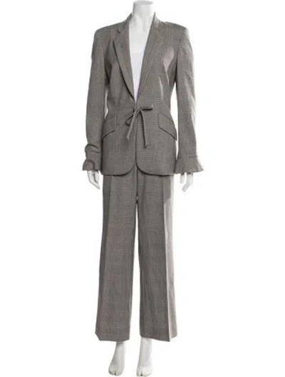 Pre-owned Escada Wool Plaid Print Pantsuit In Neutrals