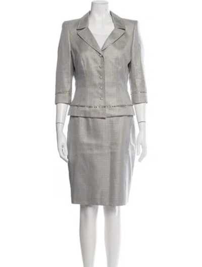 Pre-owned Escada Wool Plaid Print Skirt Set W/ Tags In Grey