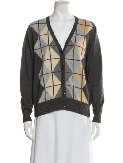 Pre-owned Escada Wool Plaid Print Sweater In Gray
