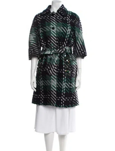 Pre-owned Escada Wool Plaid Print Trench Coat In Multi