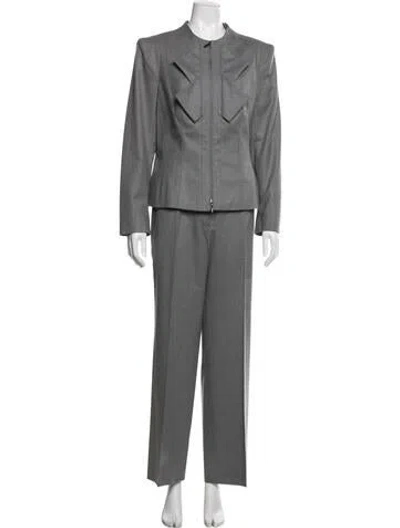 Pre-owned Escada Wool Pleated Accents Pant Set In Gray