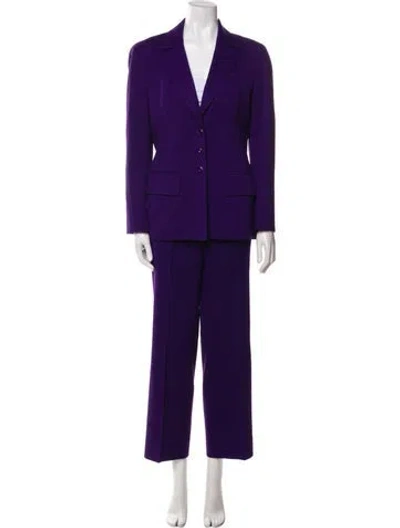 Pre-owned Escada Wool Pleated Accents Pantsuit In Purple
