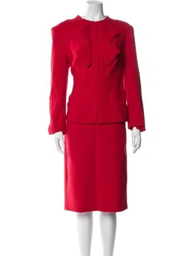 Pre-owned Escada Wool Pleated Accents Skirt Set In Red