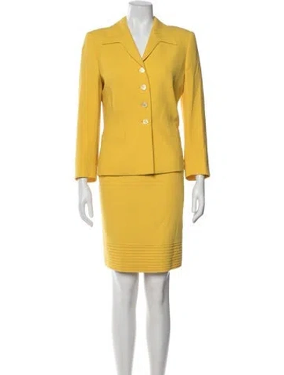 Pre-owned Escada Wool Pleated Accents Skirt Set In Yellow