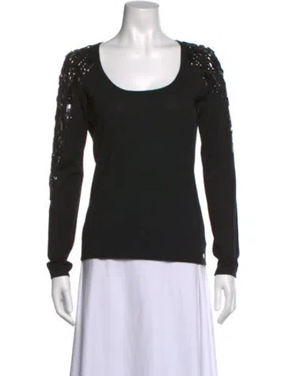 Pre-owned Escada Wool Scoop Neck Top In Black