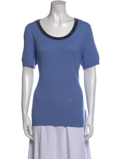 Pre-owned Escada Wool Scoop Neck T-shirt In Blue