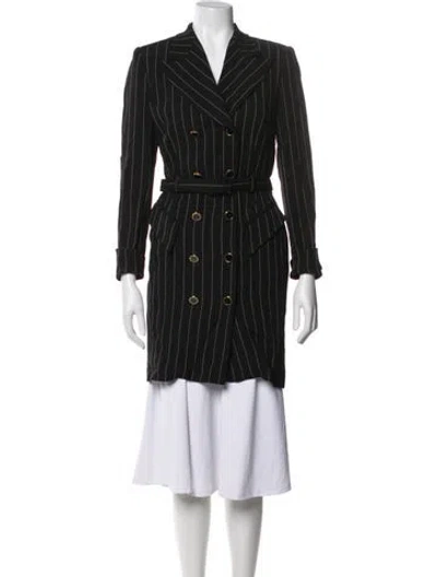 Pre-owned Escada Wool Striped Coat In Black