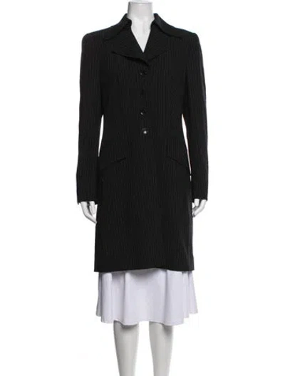 Pre-owned Escada Wool Striped Coat In Black