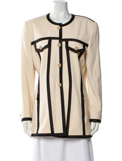 Pre-owned Escada Wool Striped Evening Jacket In Neutral