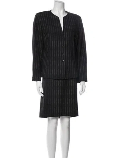Pre-owned Escada Wool Striped Skirt Suit In Black