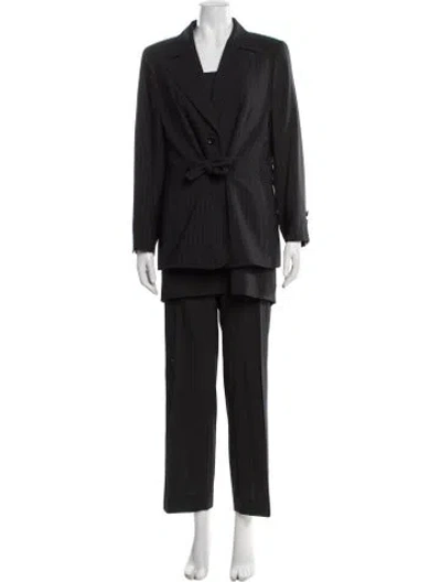 Pre-owned Escada Wool Striped Skirt Suit W/ Tags In Blue
