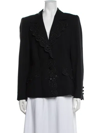 Pre-owned Escada Wool Tweed Pattern Blazer In Black/blue