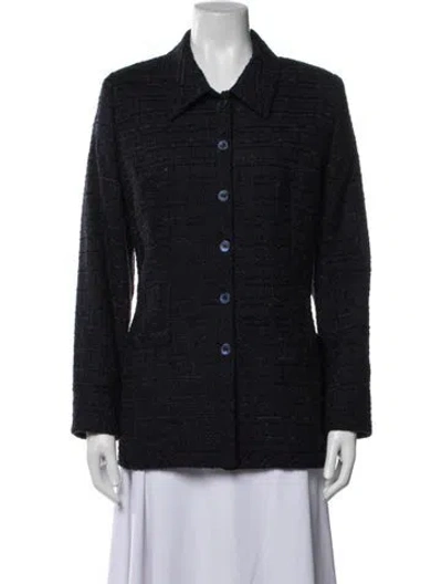 Pre-owned Escada Wool Tweed Pattern Blazer In Blue