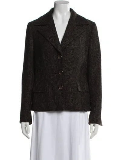 Pre-owned Escada Wool Tweed Pattern Blazer In Brown
