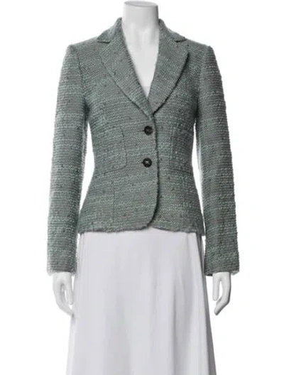 Pre-owned Escada Wool Tweed Pattern Blazer In Green