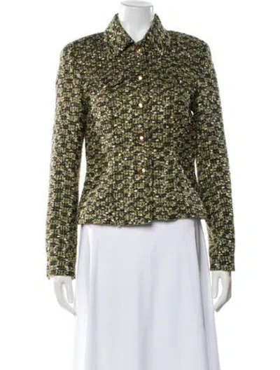 Pre-owned Escada Wool Tweed Pattern Blazer W/ Tags In Green