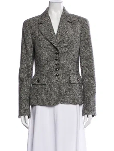 Pre-owned Escada Wool Tweed Pattern Faux Fur Jacket In Black